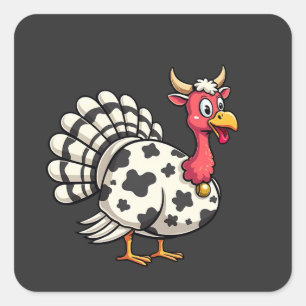 Sticker Carré Thanksgiving Turkey Moo Cow Head Fundy Fall Family