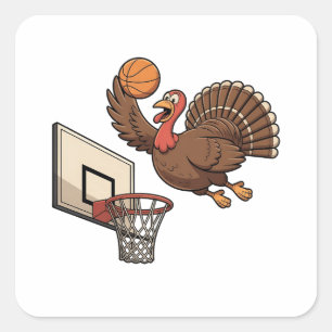 Sticker Carré Thanksgiving Turquie Dunking Basketball Funny
