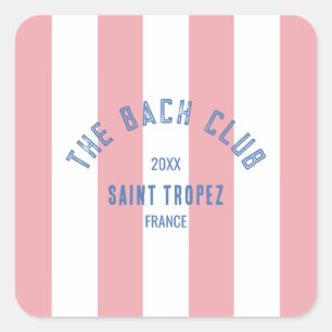 Sticker Carré The Bach Club Crête Bleue Rayure Cabane Rose