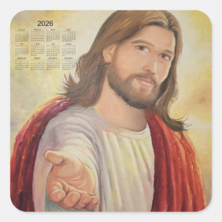 Sticker Carré The Divine Invitation: Jesus 2026 Calendar