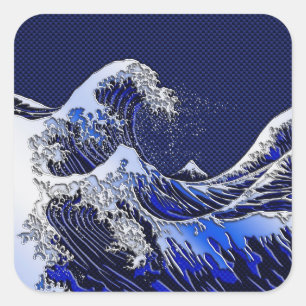 Sticker Carré The Great Hokusai Wave Carbon Fiber
