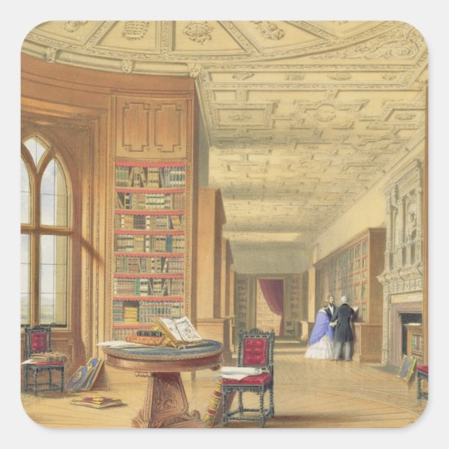 Sticker Carré The Library, Windsor Castle, 1838 (litho couleur) (Devant)
