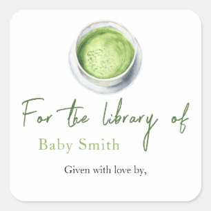 Sticker Carré Thé Matcha Baby Shower - Pour la bibliothèque de