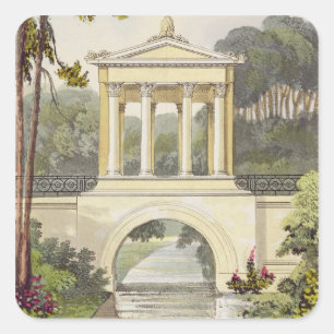 Sticker Carré The Temple Bridge, from Ackermann's Repository