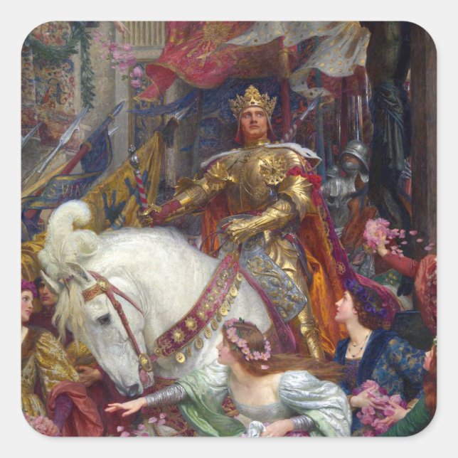 Sticker Carré The Two Crowns c. 1900 par Sir Frank Dicksee (Devant)