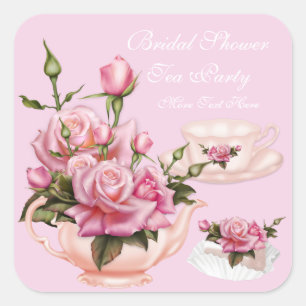 Sticker Carré Théière florale rose rose pour fête de douche de m