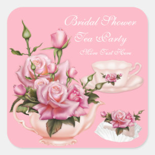 Sticker Carré Théière florale rose rose pour fête de douche de m