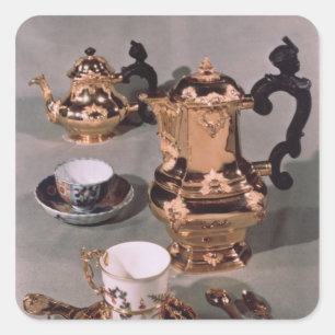 Sticker Carré Théière, sucrier, pot de chocolat et tasse