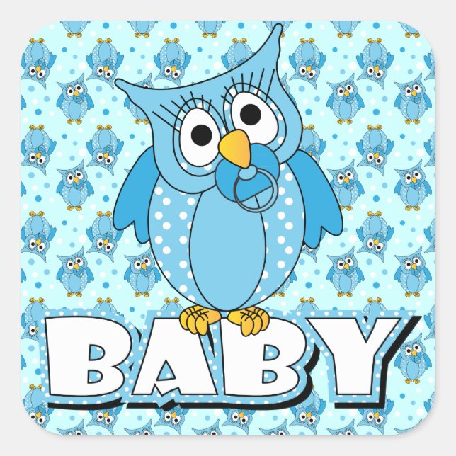 Sticker Carré Thème Baby shower Blue Polka Dot Owl (Devant)