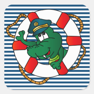 Sticker Carré Thème Baby shower de l'alligator marin mignon