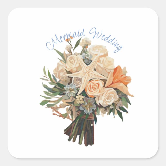 Sticker Carré Thème balnéaire Mermaid Mariage (Devant)