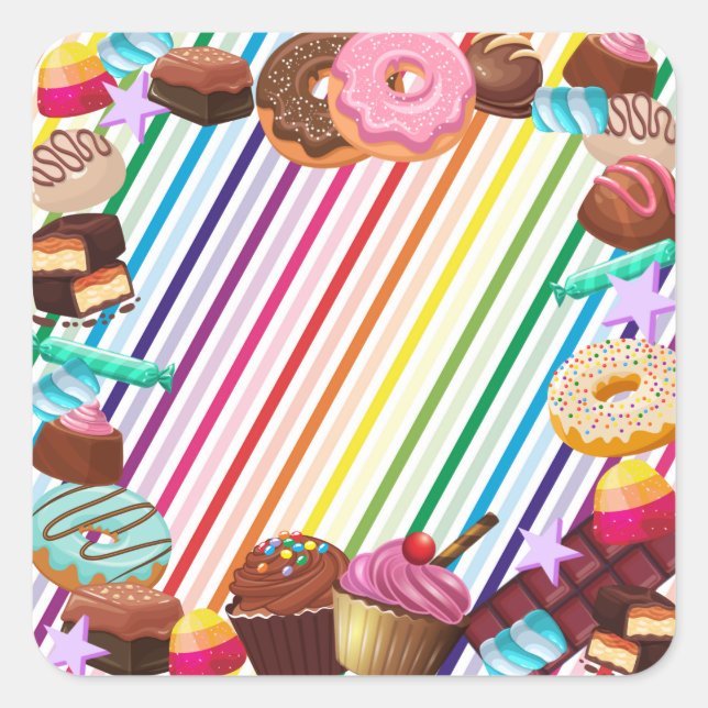 Sticker Carré Thème bonbon, chocolat, nourriture, beignets, part (Devant)