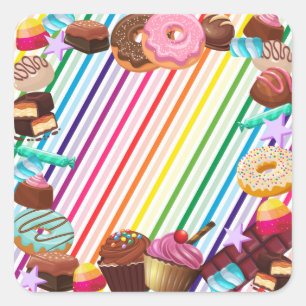 Sticker Carré Thème bonbon, chocolat, nourriture, beignets, part