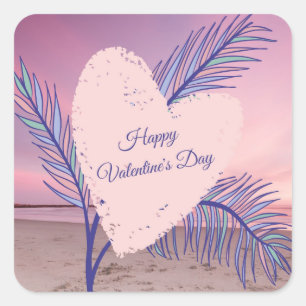 Sticker Carré Thème côtier Pastel Valentine Pink Sunset Beach