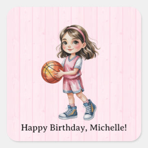 Sticker Carré Thème de basket-ball Fête d'anniversaire pour la f