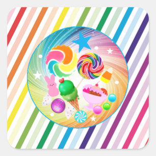 Sticker Carré Thème de bonbons, chocolat, billet d'or, fête de l
