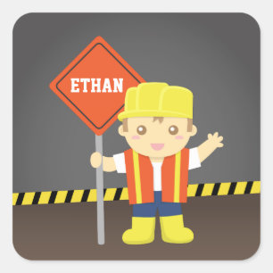 Sticker Carré Thème de construction Little Builder Boy
