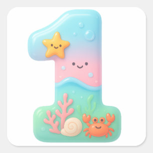 Sticker Carré Thème de dessin animé mignon sous la mer numéro 1