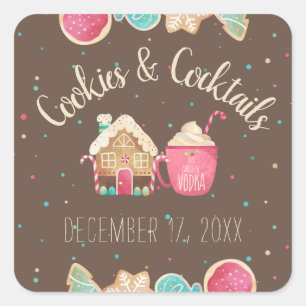 Sticker Carré Thème de fête : échange de biscuits et cocktail