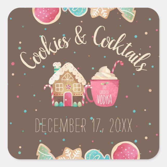 Sticker Carré Thème de fête : échange de biscuits et cocktail (Devant)
