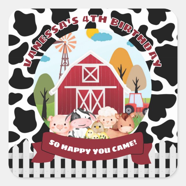 Sticker Carré Thème de la ferme Anniversaire (Devant)