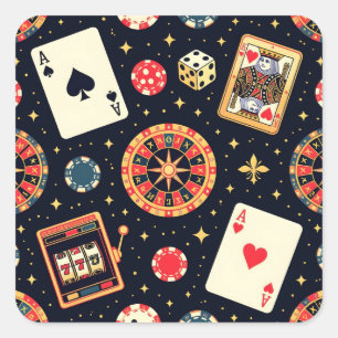 Sticker Carré Thème de motif de casino sur fond noir