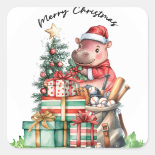 Sticker Carré Thème de Noël du baseball