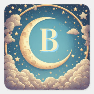 Sticker Carré ☁️ Thème de prénom de bébé personnalisé au clair d