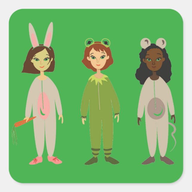 Sticker Carré Thème des amies en pyjama pour filles mignonnes (Devant)