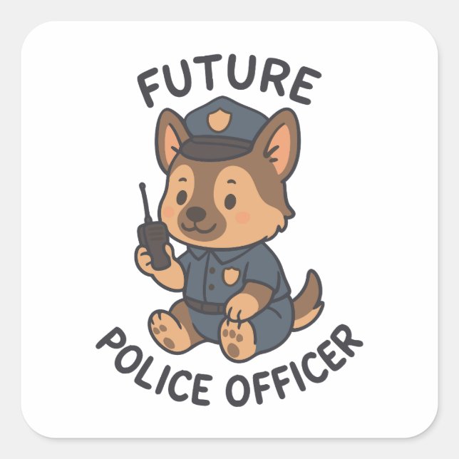 Sticker Carré Thème du futur policier de chien mignon (Devant)