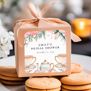 Sticker Carré Thème élégant floral pour une fête de thé en l'hon