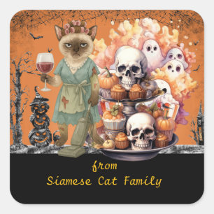 Sticker Carré Thème Halloween pour les amoureux de chats avec bo