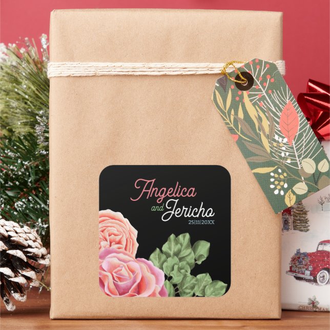 Sticker Carré Thème Mariage rose (vacances)