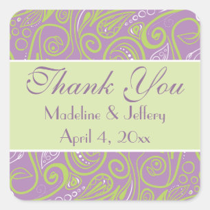 Sticker Carré thème mariage violet et chaux paisley