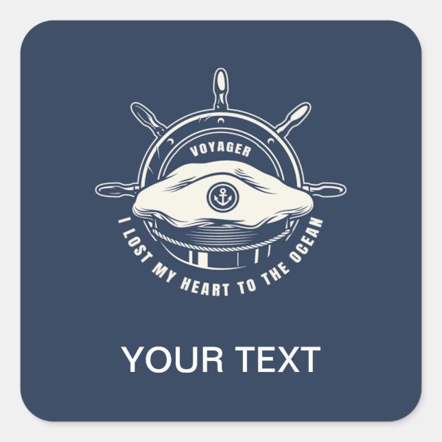 Sticker Carré Thème nautique Marine Bleu Votre texte (Devant)