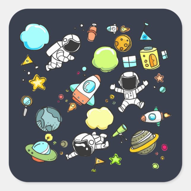 Sticker Carré Thème spatial cool - Astronauts & Rocket Ships (Devant)
