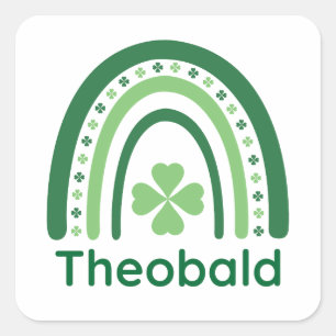 Sticker Carré Theobald Nom Clover Boho Rainbow