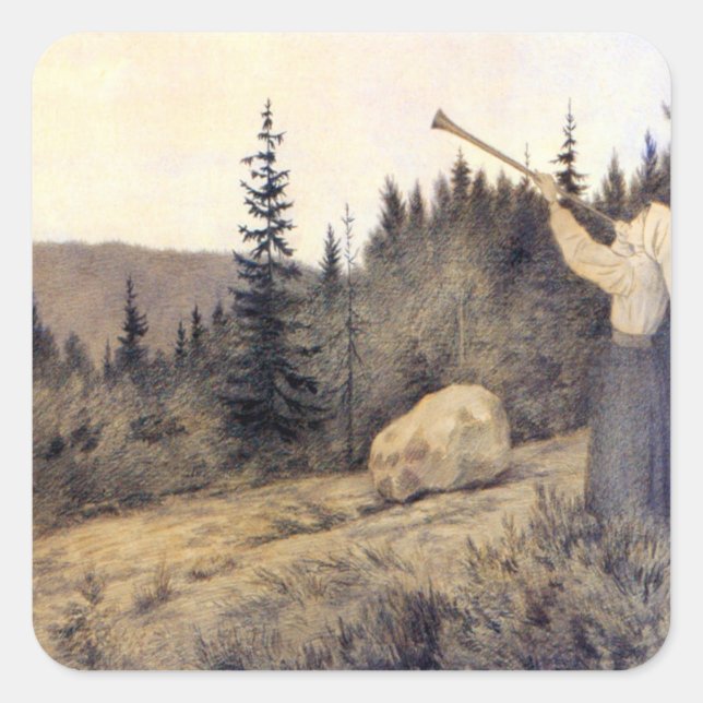 Sticker Carré Theodor Kittelsen - Op Under Fjeldet Toner En Lur (Devant)