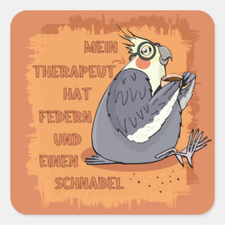 Sticker Carré Therapeut mit Federn & Schnabel. Nymphensittich
