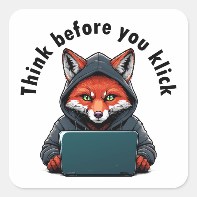 Sticker Carré Think before you click - Cyber Security (Devant)