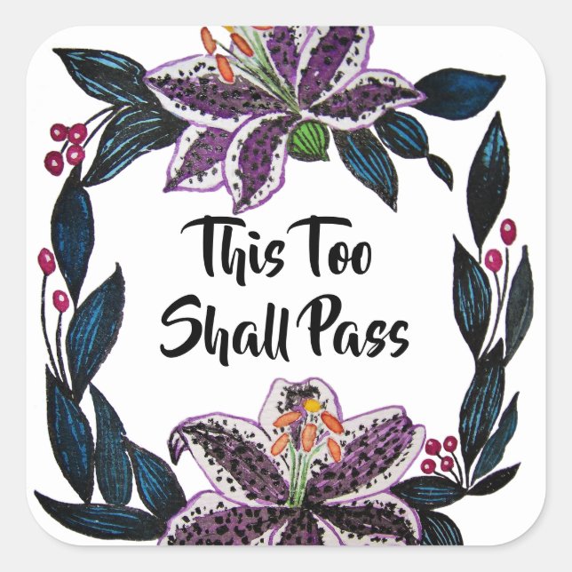 Sticker Carré "This Too Shop Pass" Aquarelle Lily Wreath (Devant)