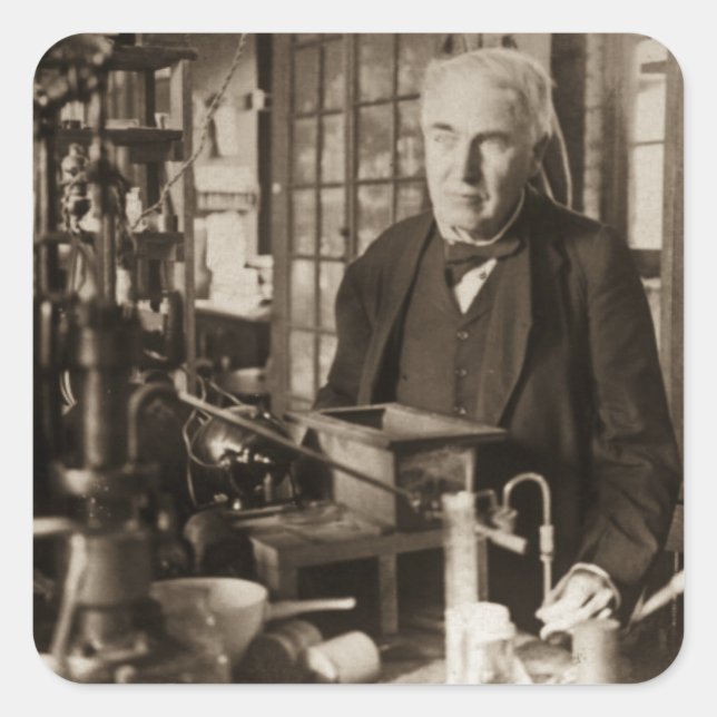 Sticker Carré Thomas Edison dans son Lab Stereoview (Devant)