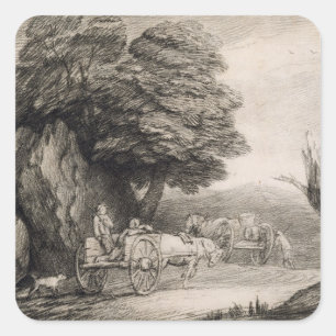 Sticker Carré Thomas Gainsborough   Paysage en bois avec charret