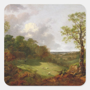 Sticker Carré Thomas Gainsborough   Paysage en bois avec un lit 