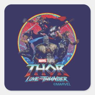 Sticker Carré Thor : Love and Thunder Retro Group Graphic