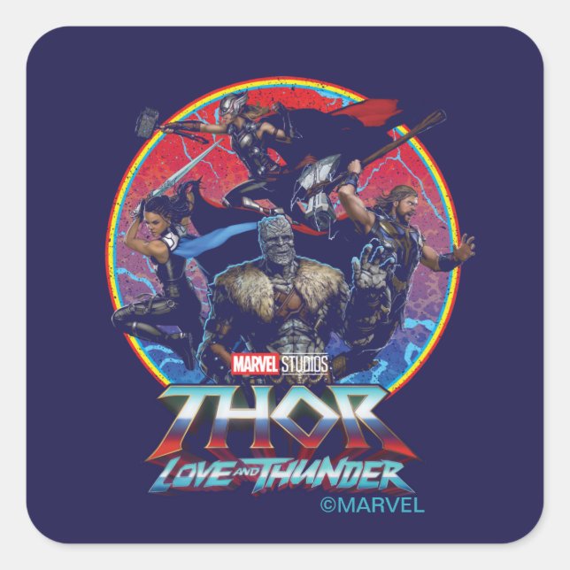 Sticker Carré Thor : Love and Thunder Retro Group Graphic (Devant)