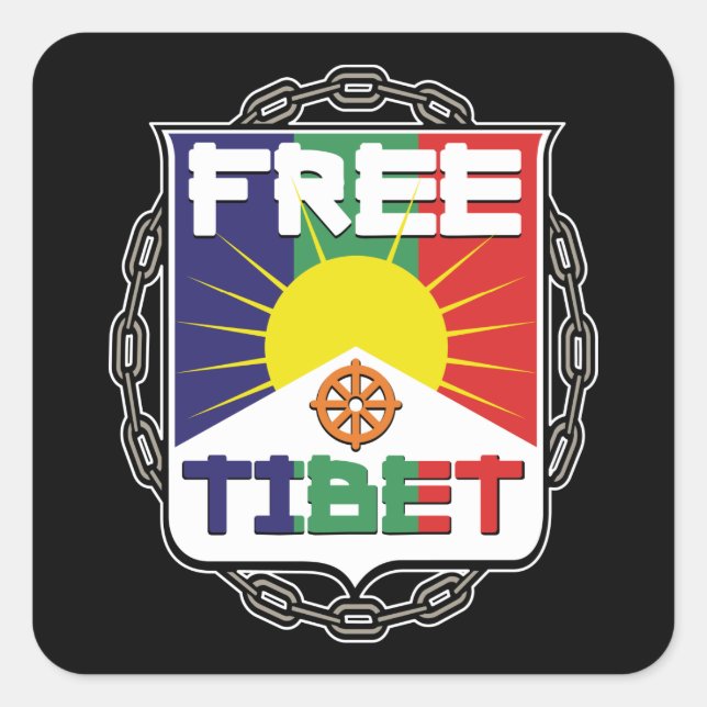 Sticker Carré Tibet libre enchaîné (Devant)