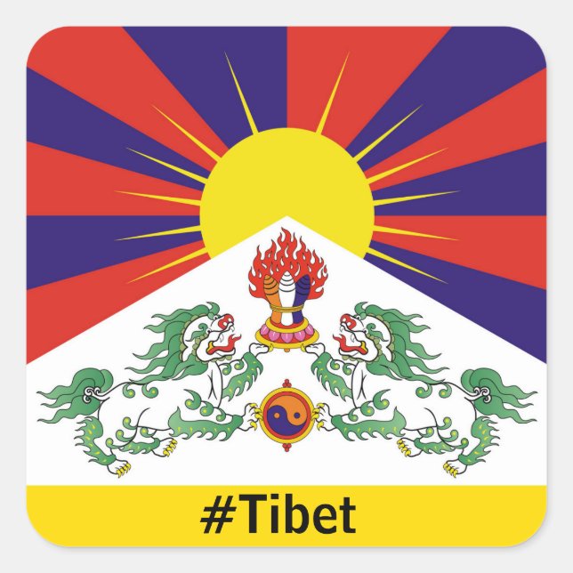 Sticker Carré Tibet, Lions de Neige, Drapeau Tibétain - L'Himala (Devant)