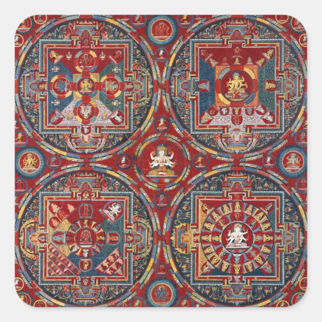 Sticker Carré Tibétain quatre Mandalas de la série Vajravali (Devant)