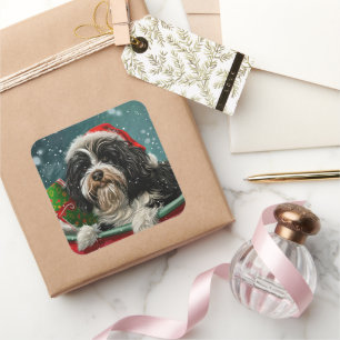 Sticker Carré Tibétain Terrier Chien Noël Festif